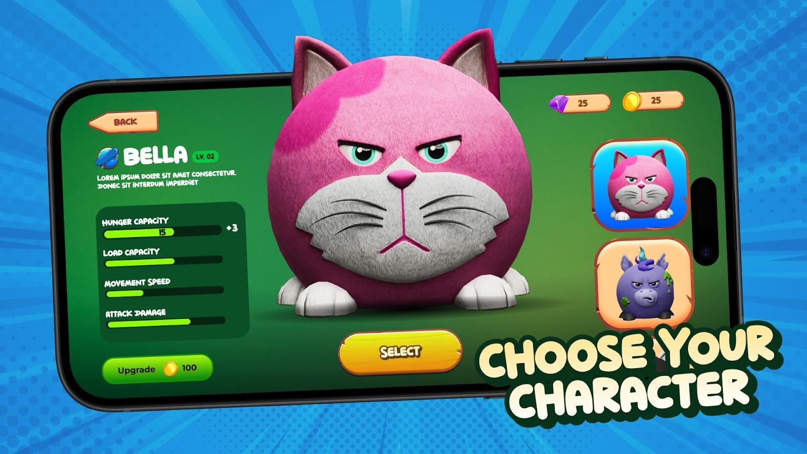 Character select and upgrade UI
